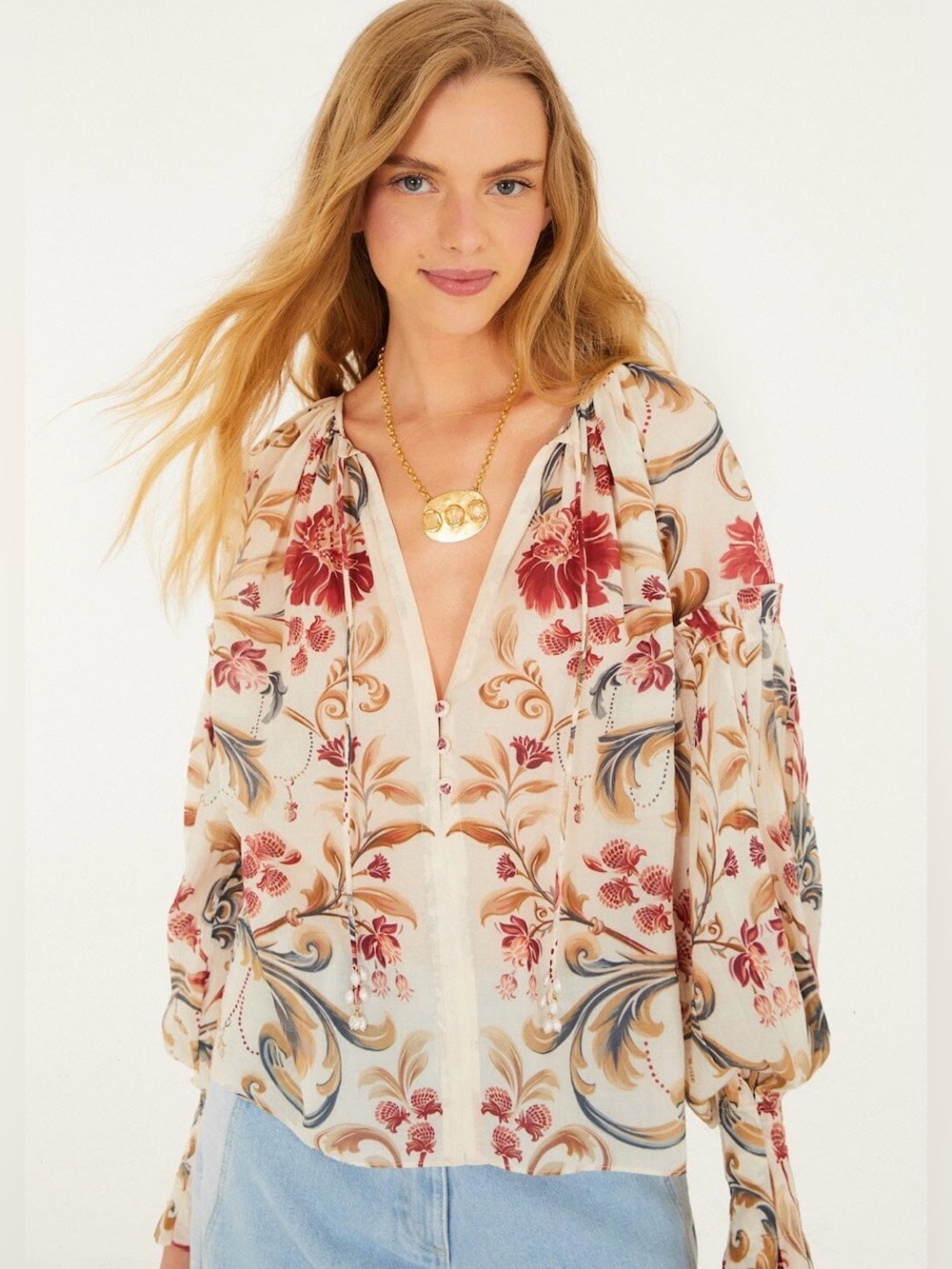 FARM Rio Sand Royal Garden Tassels Blouse